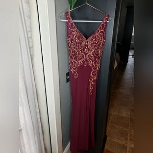 Tiffany designs beautiful burgandy beaded strap dress with train size 6